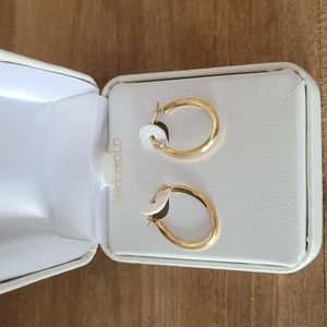 14K Yellow Gold Small Knife Edge Hoop Earrings NEW